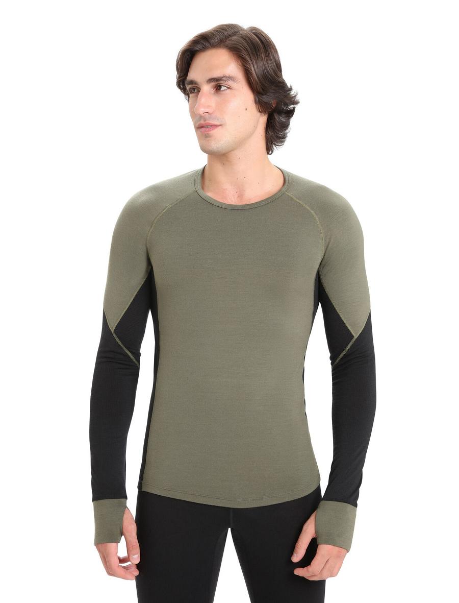 Men\'s Icebreaker BodyfitZone™ Merino 260 Zone Long Sleeve Crewe Thermal Top Base Layers Loden / Black | CA 1567OKIR